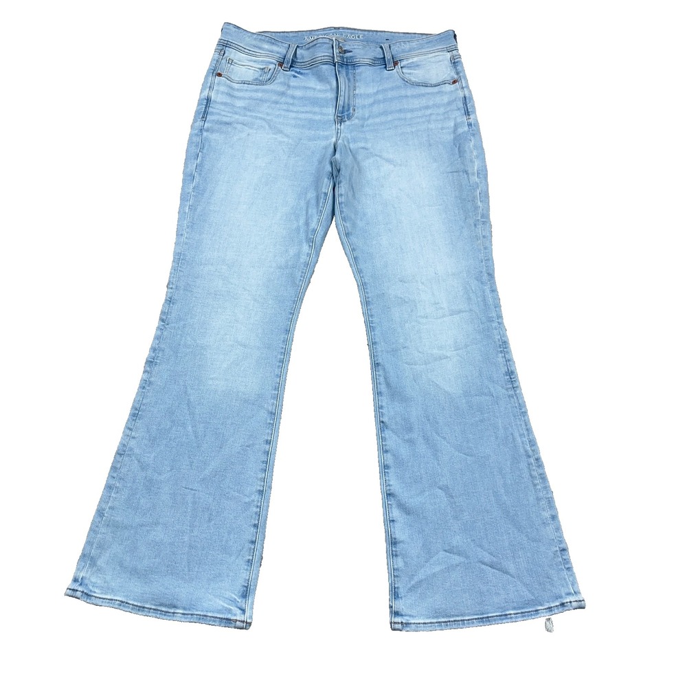 American Eagle Jeans Women 16 Kick Boot Cut Light Wash Faded Stretch Denim